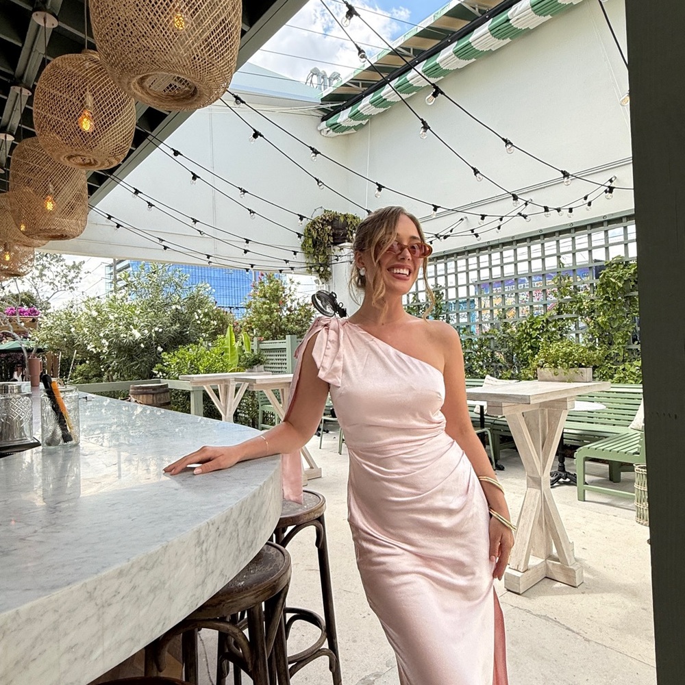 Elegant One Shoulder Pink Dress